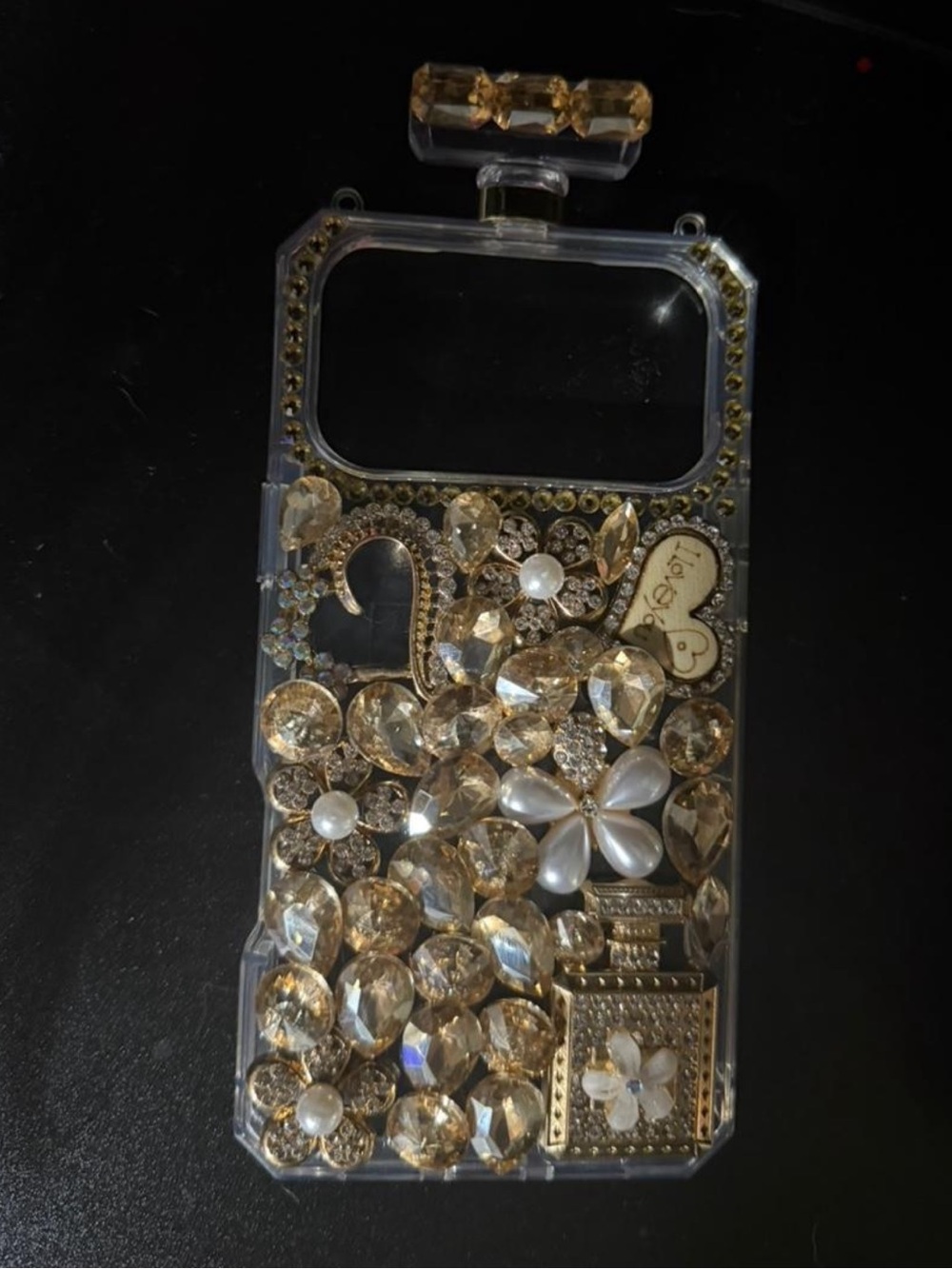 Clear Gold Crystal Bling Phone Case with Pearls